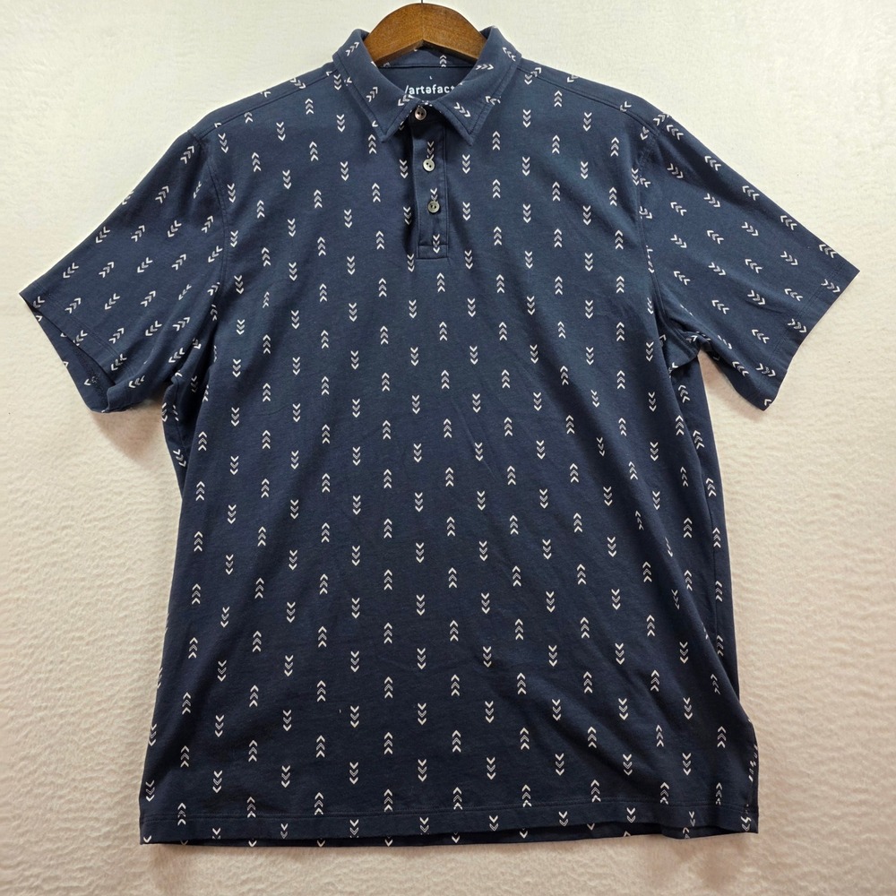Artefact Mens Navy Blue Geometric Arrow Print Poloโ Shirt Cotton MGK10740-HY L